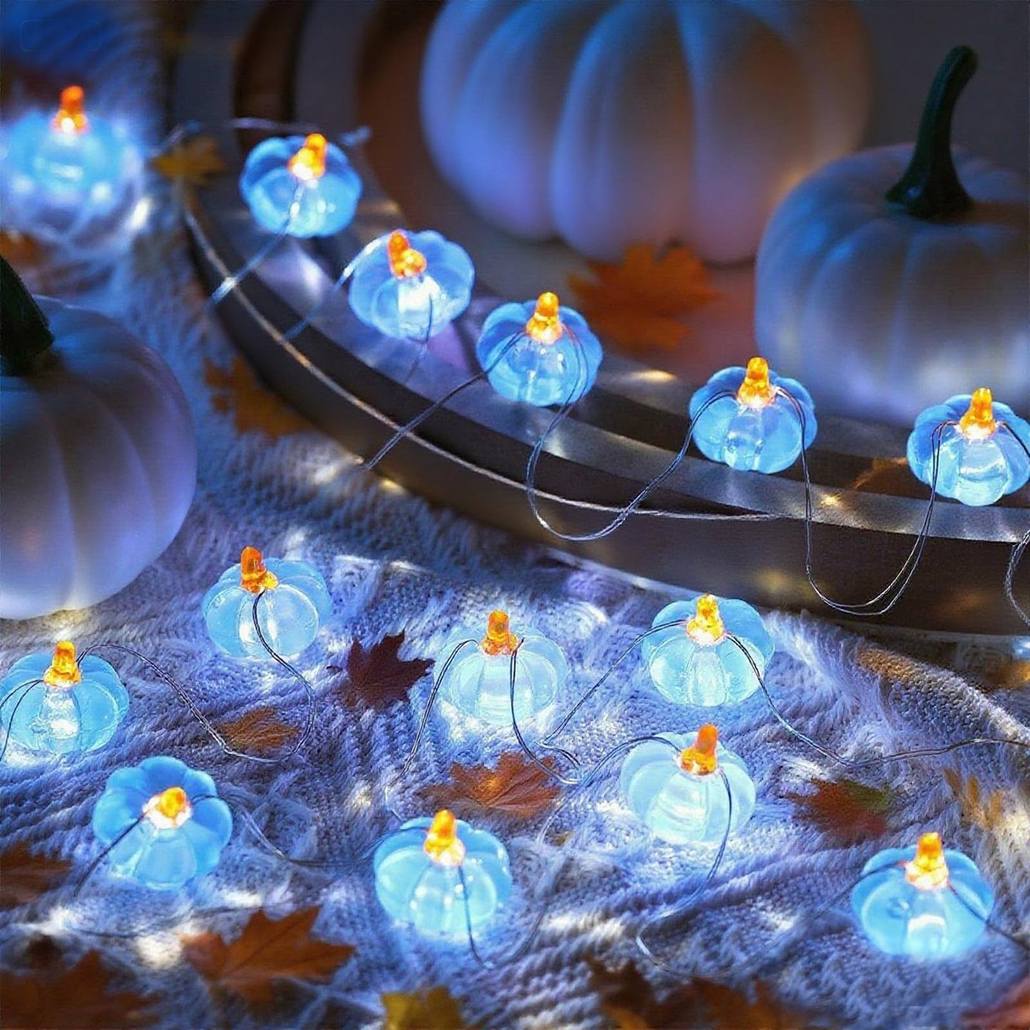 Glooglitter 2 Pcs Fall Thanksgiving String Lights 6.5 Ft Blue Pumpkin Lights String Baby Shower Decorations For Thanksgiving Halloween Indoor Window Tree Yard Porch Door Decor