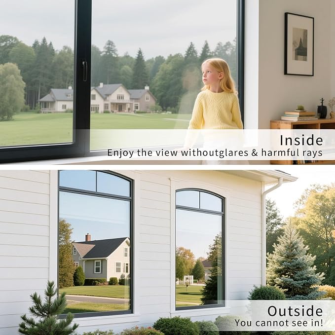 Filmgoo Window Privacy Film One Way Daytime Mirror Tint Treatments UV Heat Control Vinyl Stickers Sun Block Glass Paper Door Covering Reflective 35.4 Inch x 78 Inch Silver