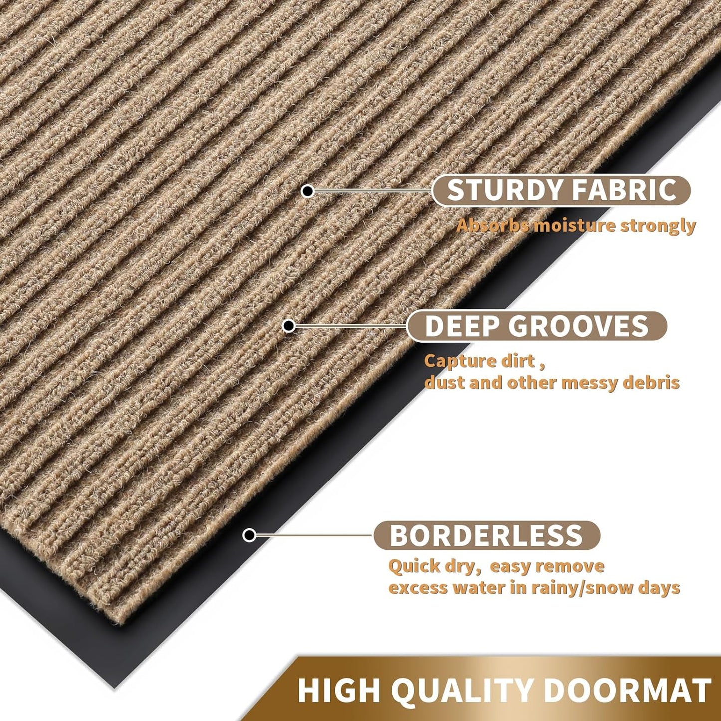 Yimobra Front Door Mat Outdoor Indoor Entrance, 100% Waterproof All-Season All Weather Doormat, Welcome Matt Outside Entry, Non Slip, Low Profile, Heavy Duty Patio Porch Floor Mats,47 x 32,Khaki