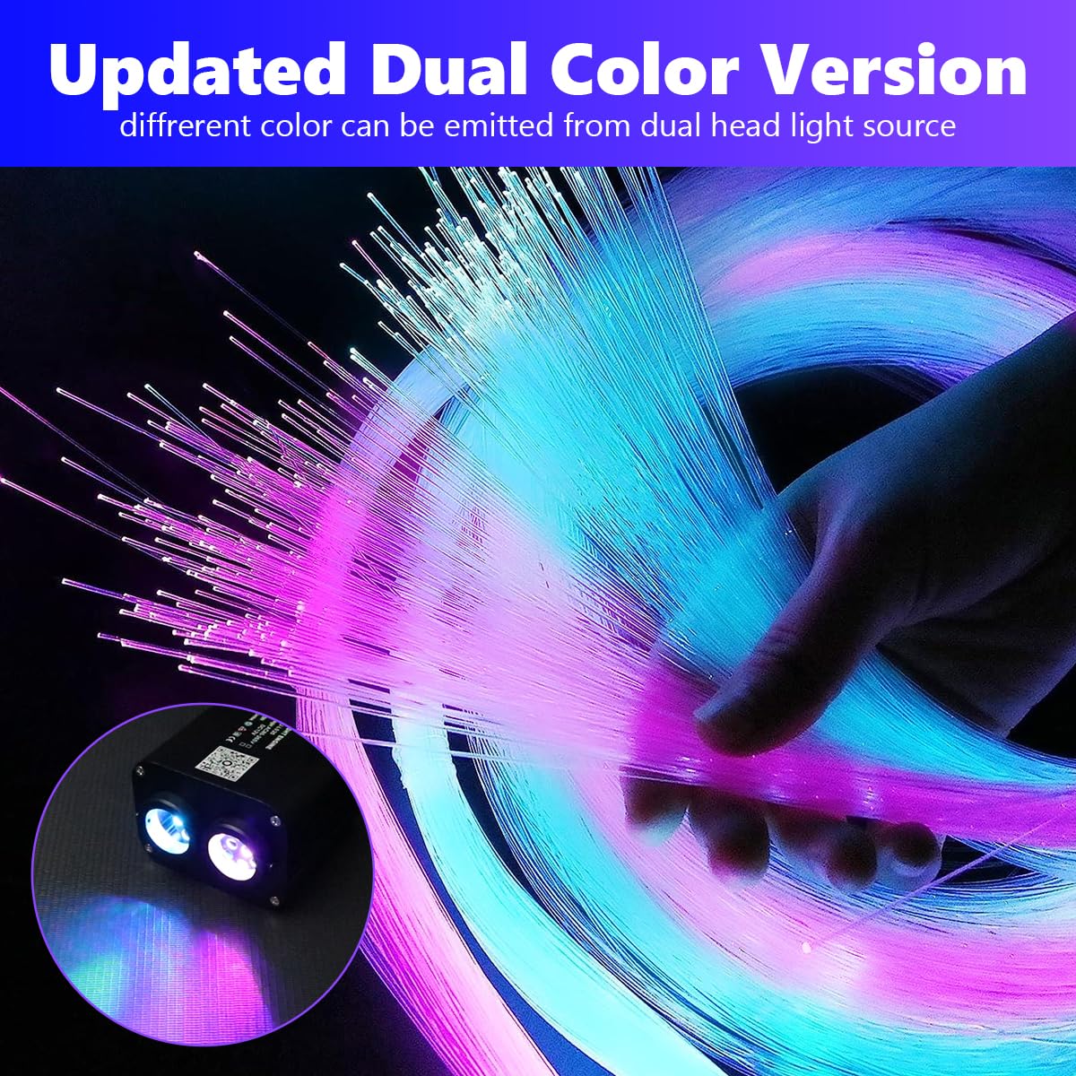AMKI Dual Color 20W Fiber Optic Star Ceiling Light Kit, 670pcs, 9.8ft, Black, Model QJ-L020, Sound Activated, APP/Remote Control