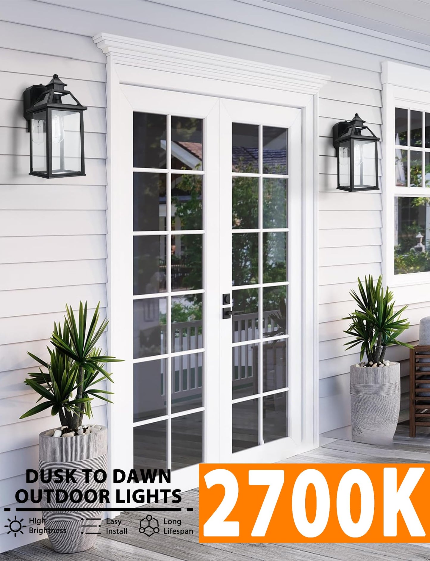 Porch Light With Gfci Outlet  14 Large Dusk To Dawn Outdoor Lights For House  Waterproof Exterior Lighting Fixtures  Black Anti-Rust Outside Wall Mount Sconce For Patio Front Door Entryway  E26