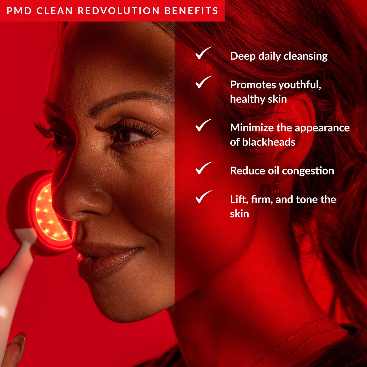PMD Beauty Redvolution Facial Device - Silicone Brush & Facial Red Light Therapy Devices - Light Therapy for Face - Firms & Tone