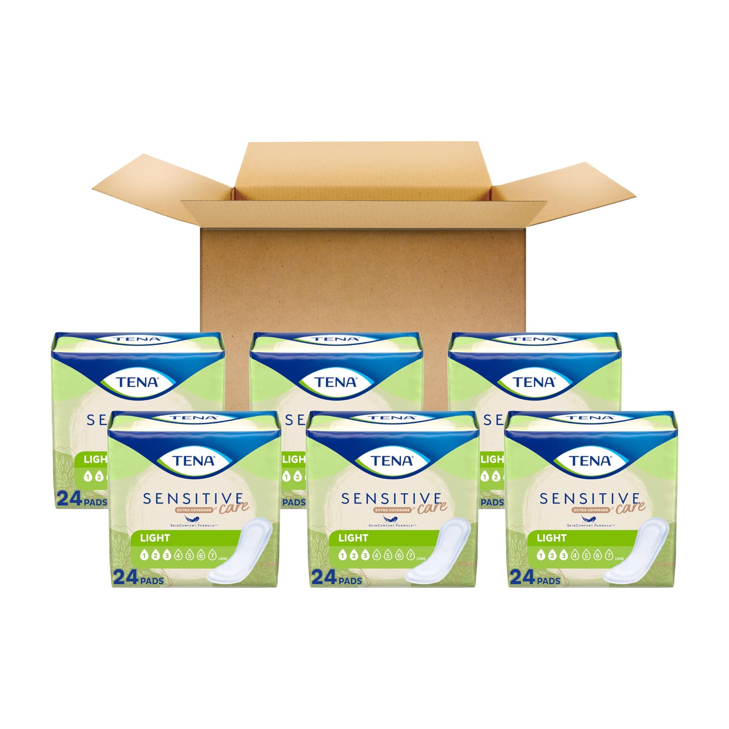 Tena Sensitive Care Ultra Thin Long Adult Incontinence Pads Extra Coverage Postpartum for Women, Light Absorbency, 144 Count