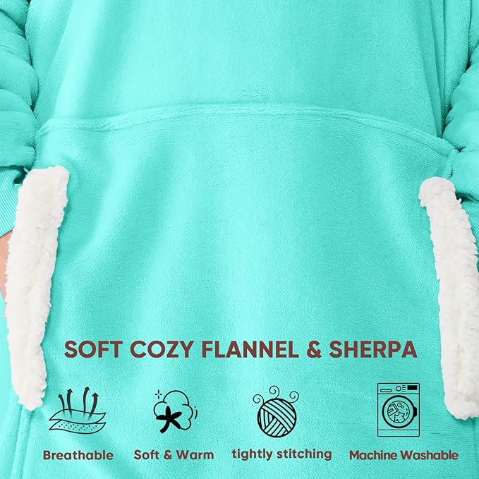 yescool Wearable Blanket Hoodie, Flannel Sherpa Fleece Blanket Sweatshirt for Adults Women Men,One Size Fits All