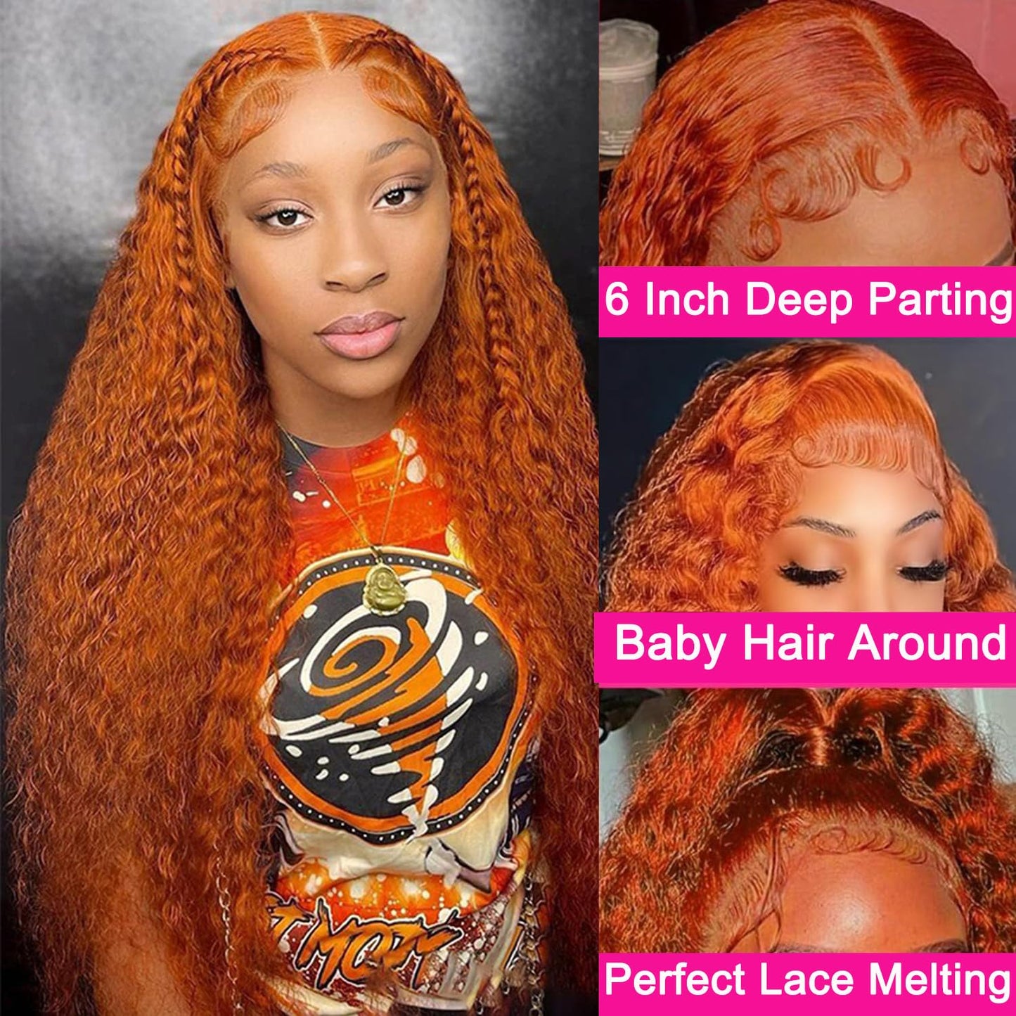 13x6 Ginger Orange Lace Front Wigs Human Hair Pre Plucked Ginger Wig Human Hair 350 Color Wet and Wavy Deep Curly Wigs for Women