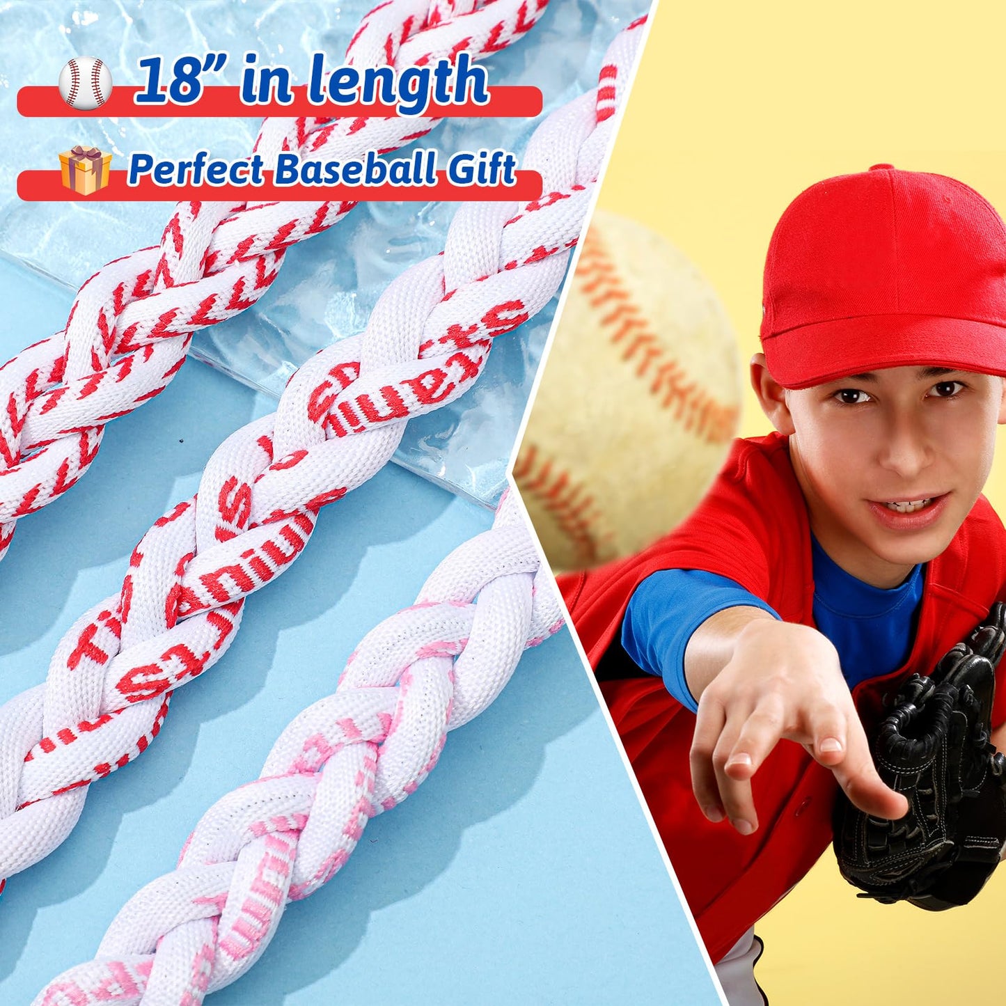 Junkin 3 Pcs Baseball Necklaces Three Braided Rope Titanium Necklace for Team Gifts Boys Men Player Softball Fans Sports (Red an
