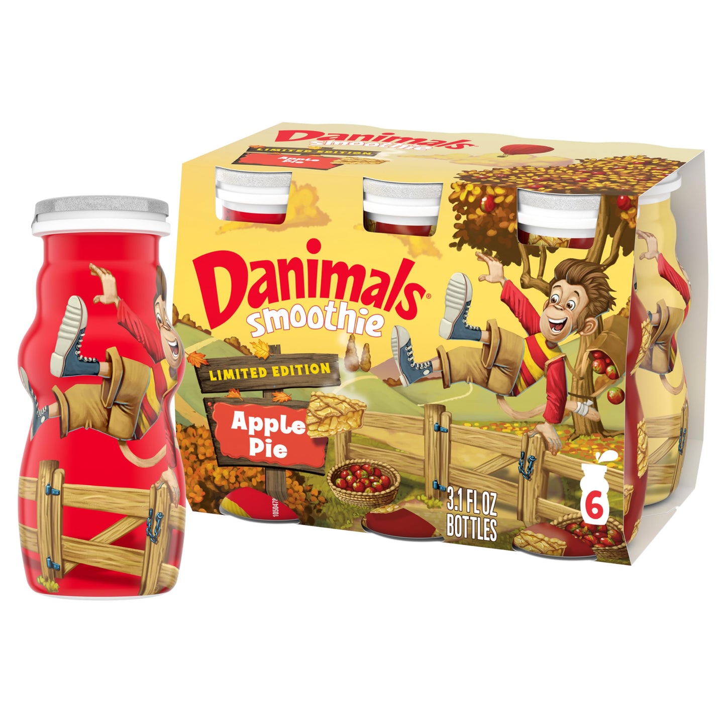 Danimals Smoothie Apple Pie Dairy Drink Multi-Pack, 6 Ct, 3.1 OZ Smoothie Bottles