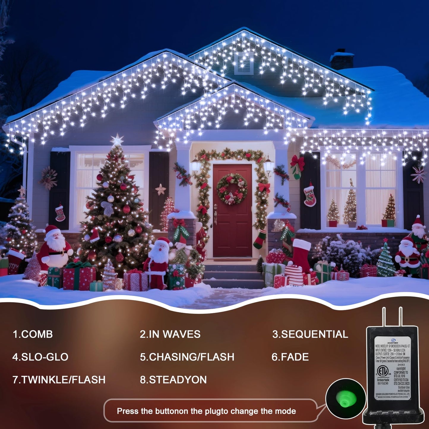 Jdgjyds 98 Ft Ice Lights For Outside  960 Led Christmas Lights Outdoor Plug In  Christmas String Lights With 8 Modes & Timer For Holiday  Party  Wedding  House  Patio  Outdoor Decor(Cool White)