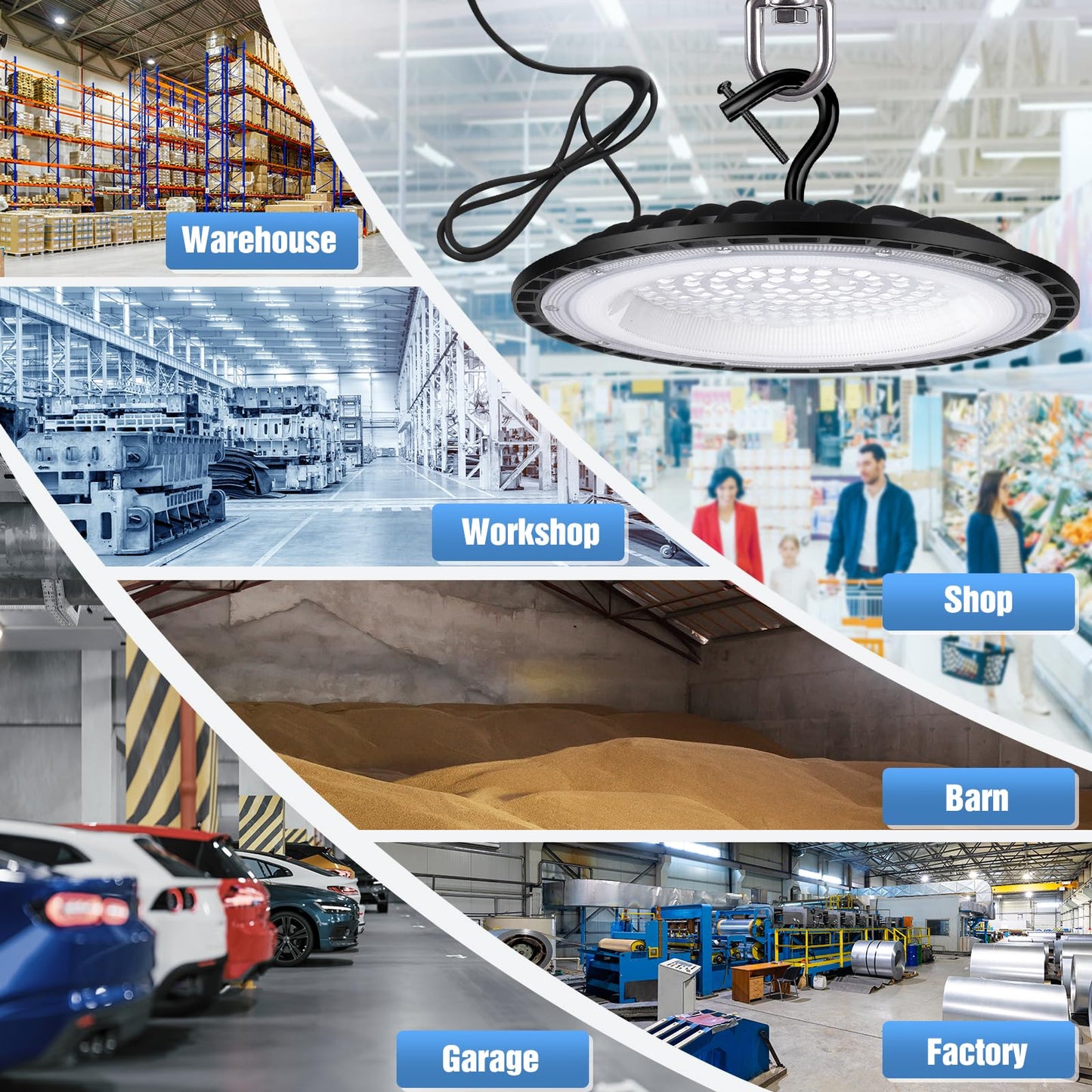 Yanycn 12 Pack 100W Ufo Led High Bay Light Fixture 5000K Daylight Commercial Shop Bay Lighting 120V 15000Lm [450W Mh/Hps Equiv.] Us Plug Area Lighting For Warehouse/Barn/Gym/Factory/Workshop