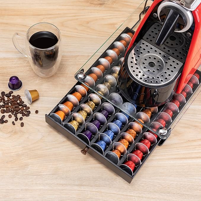 Nespresso Originaline Capsule Holder Drawer for Coffee Pod Storage With Glass For Cabinet Originaline Pod Rack For Counter(Class-60 Pods)