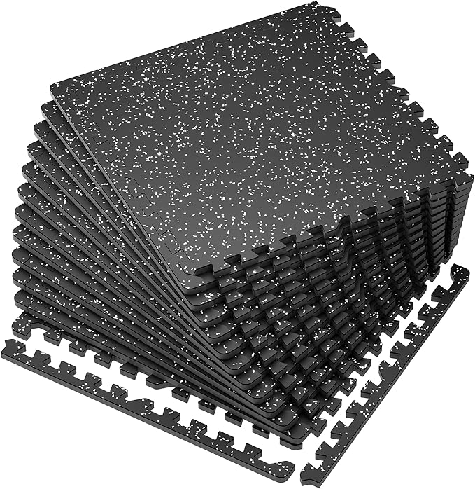SUPERJARE 0.56'' Thick 12 Pcs 48 Sq Ft Rubber Top Exercise Equipment Mats, High Density EVA Foam Mats with Rubber Top, Int...