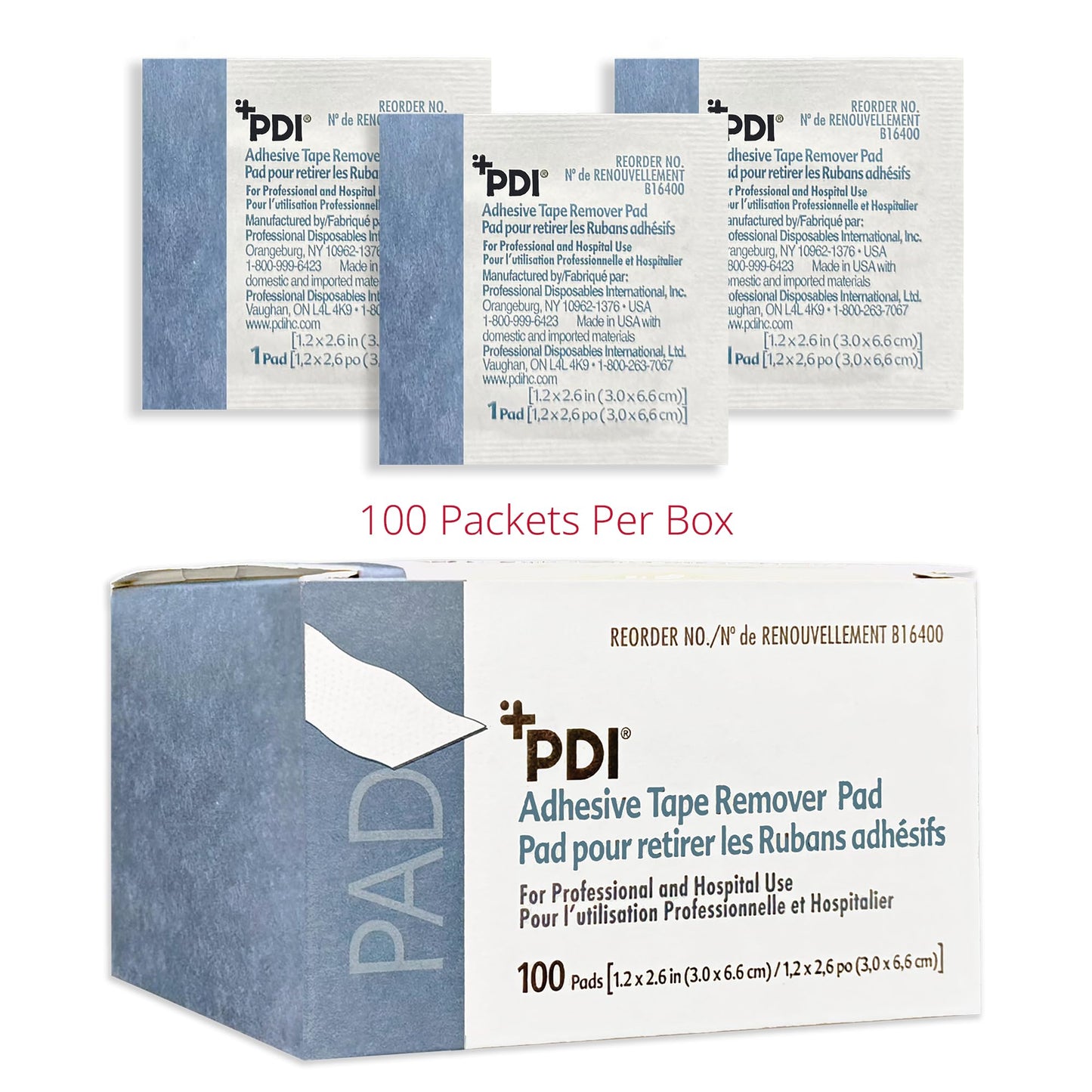 PDI Healthcare B16400 Adhesive Tape Remover Pad, 1.2" Width, 2.6" Length, Pack of 100