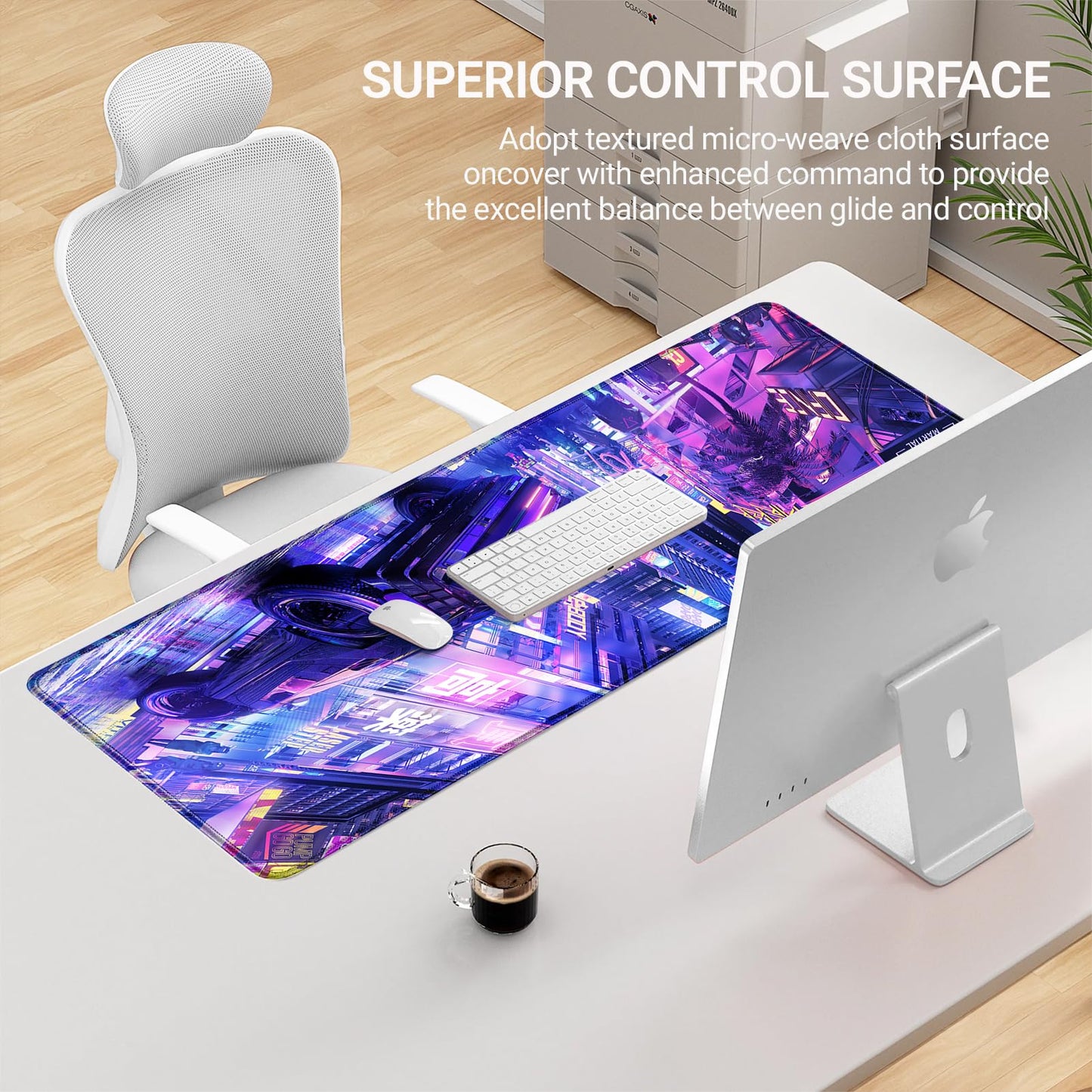 KMLVILE Anime City Gaming Desk Pad for Keyboard, XL Size, Stitched Edges, Anti-Slip Base, Waterproof, Big Mouse Pad for Gamer Office & Home (Purple, 31.5" x 11.8")