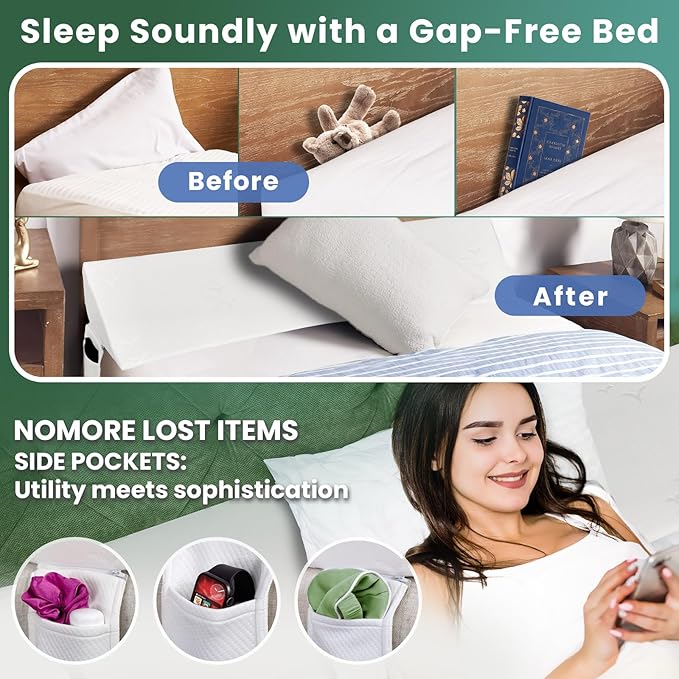 Wedge Pillow Headboard, Ultimate Comfort Bed Wedge Pillow for Headboard, Relaxation Bed Gap Filler for Twin(39"x10"x6"), Foam Pillow Wedge for Headboard Gap, Overall Bed Gap Filler.