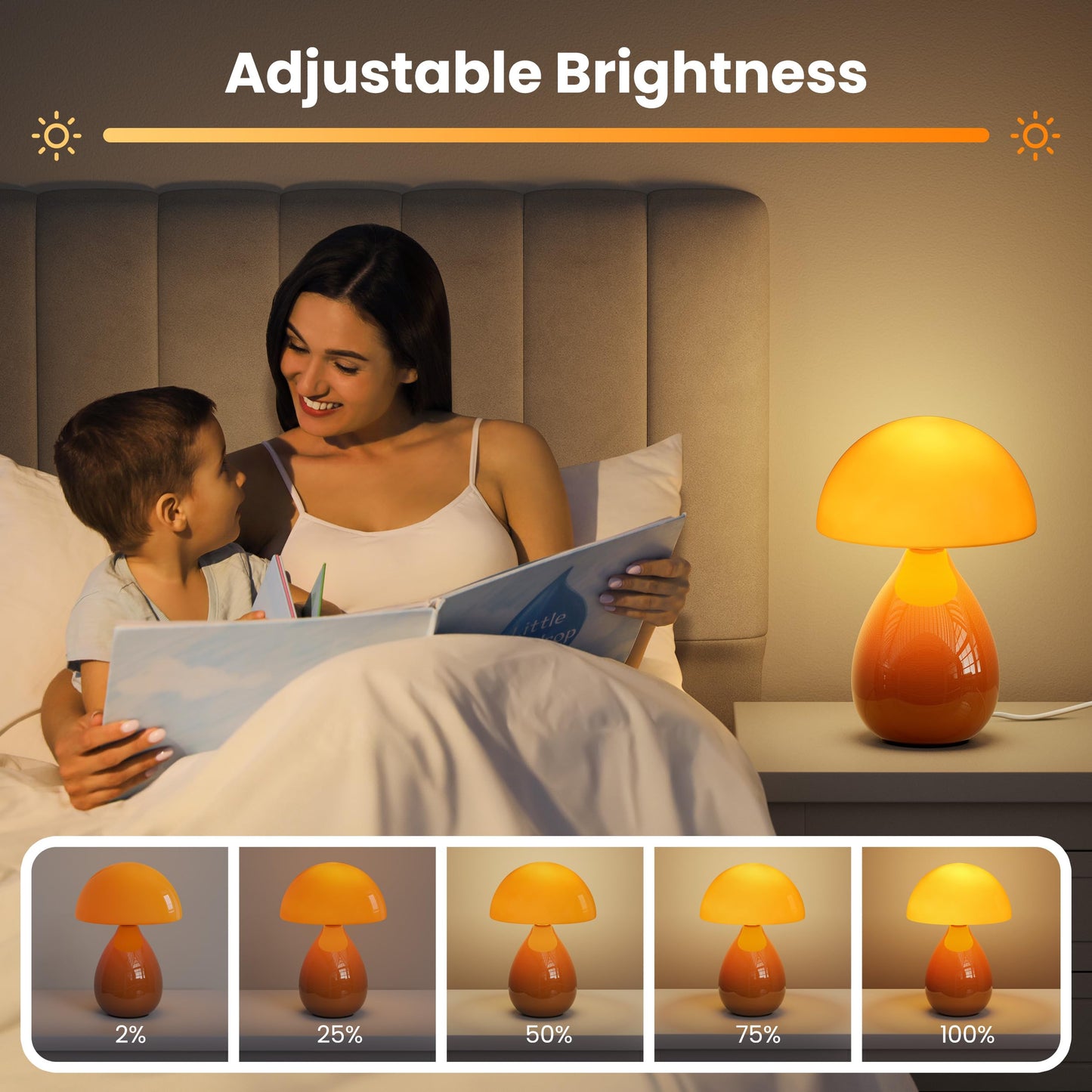 Vanbolon Mushroom Lamp Table Lamp  Mini Modern Lamp Bedside Nightstand Light Desk Cute Small Light Dimmable For Bedroom  Living Room  Ceramic Base Glass Led Home Decor For Woman Children Gifts