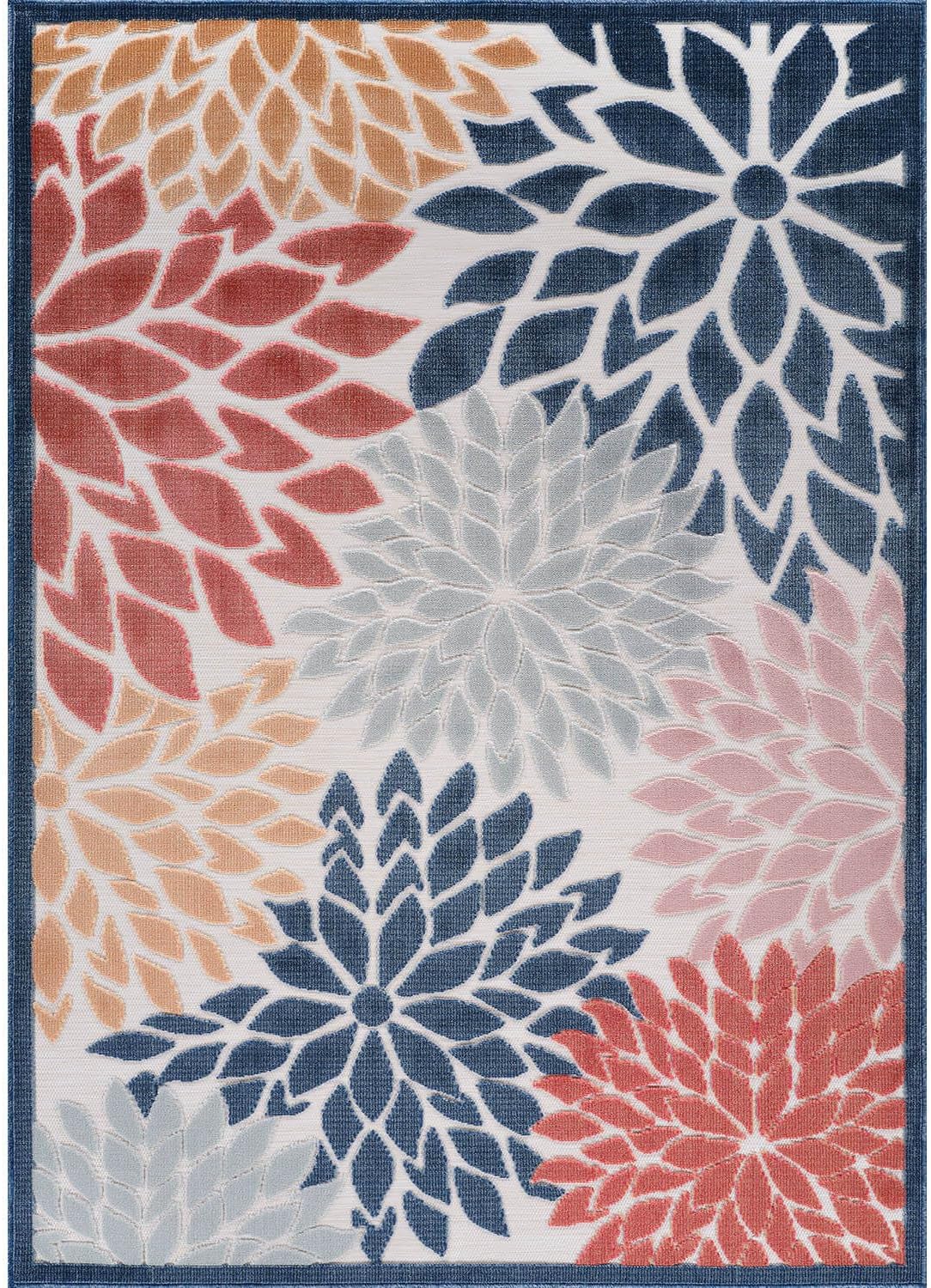 Beverly Rug Outdoor Rug 6x9 Modern Floral Tropical Area Rugs for Indoor and Outdoor Patio Easy to Clean Non Shedding Living Room Porch Garden Washable Outside Carpet (6 x 9 Multicolor)