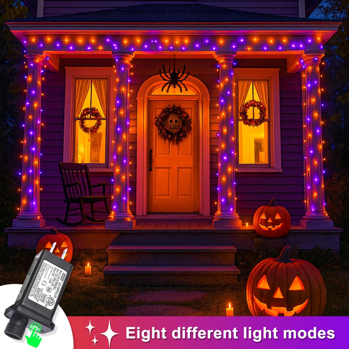 Einiiya 250 Led Orange And Purple Christmas Lights 82 Ft String Lights Indoor Outdoor Clear Wire With 8 Modes  Plug In Waterproof Christmas Light For Tree Party Bedroom Thanksgiving Decorations
