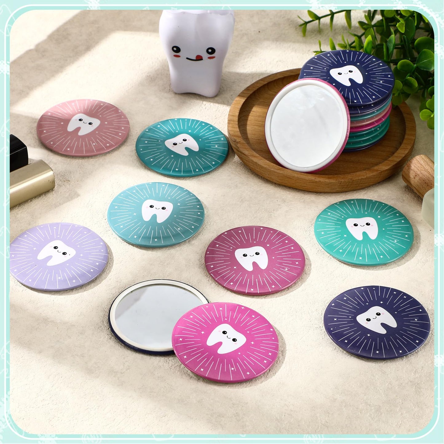 Geetery 18 Pcs Dentist Appreciation Gifts Tooth Compact Mirrors Dental Hygienist Assistant Accessories for Dental Students Woman