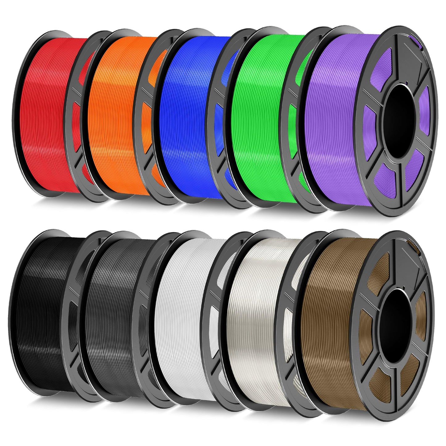 TECBEARS PETG Filament 1.75mm, 3D Printer Filament Bundle 10KG, 1kg per Spool, 10 Colors, Black+Transparent+White+Blue+Green+Ora