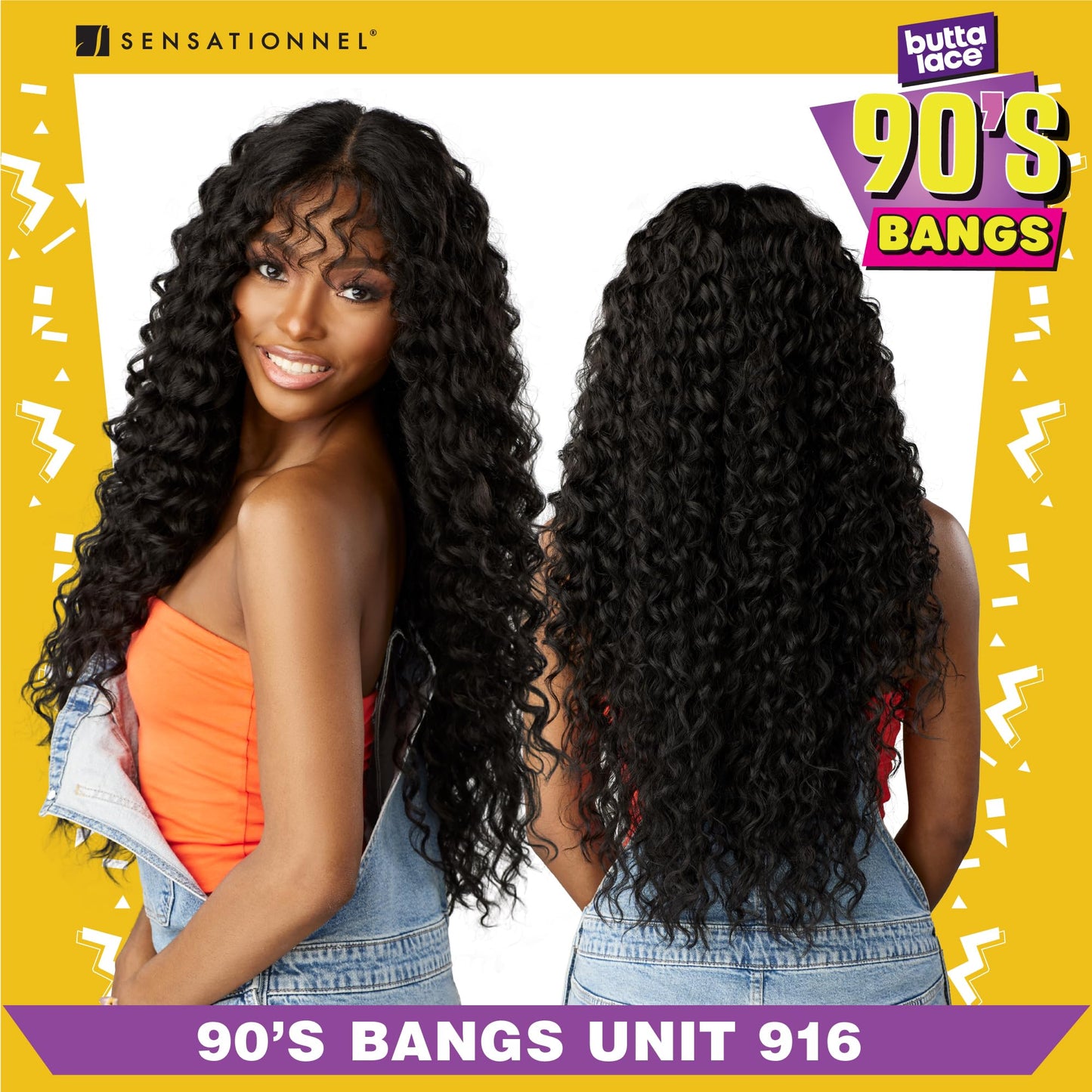 Sensationnel Butta Lace 90Sbangs Wigs - Unit 916 Glueless Wide Deep Center Part Synthetic Preplucked Hairline (2 DARKBROWN)