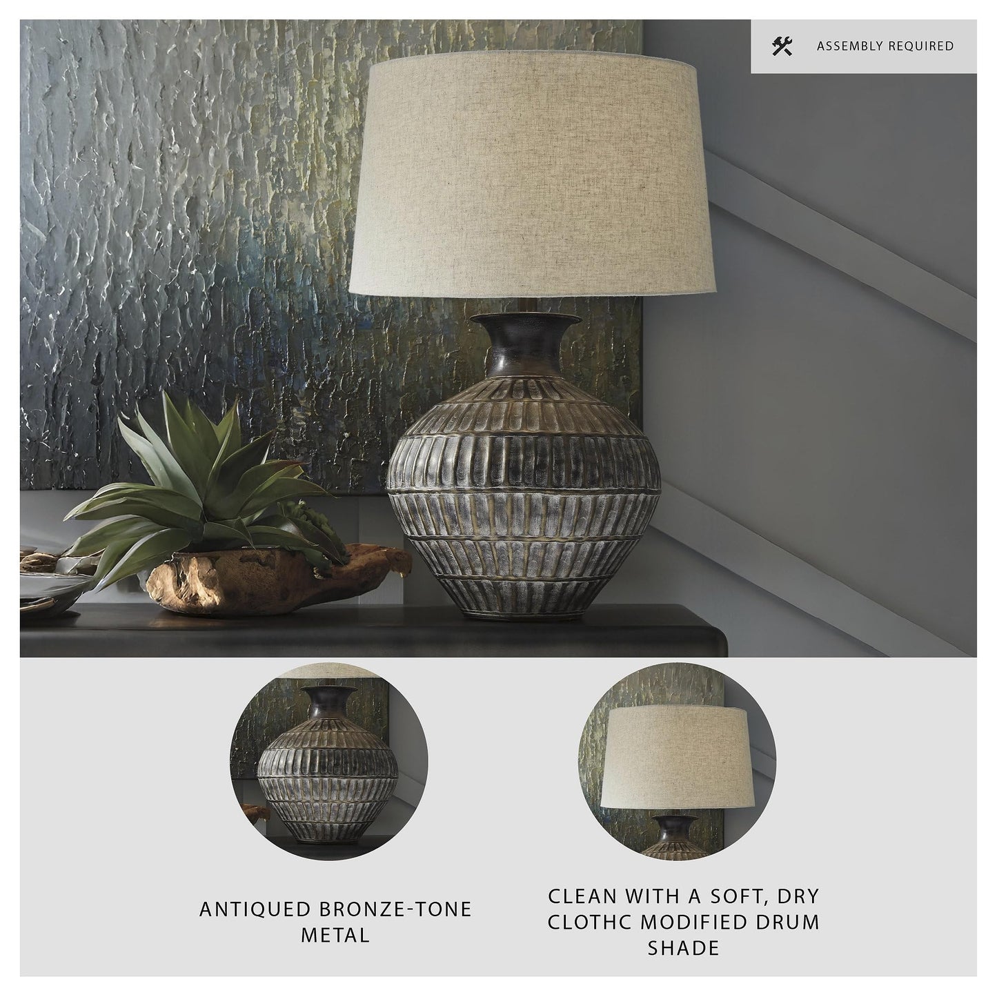 Signature Design By Ashley Magan Table Lamp, 18W X 18D X 27H, Antique Bronze Finish, Model L207354, Metal Construction