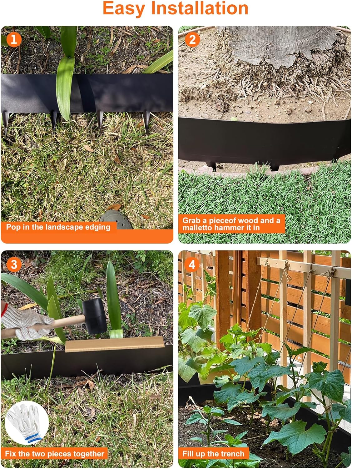 Vinci Landscape Edging Border, 40" L x 6" H 3Pack 10FT Total Black Galvanized Steel Garden Edging,Easy Installation,Sturdy Elegant Metal Lawn Broder for Flower Beds, Pathways, Paver Edges and Yard