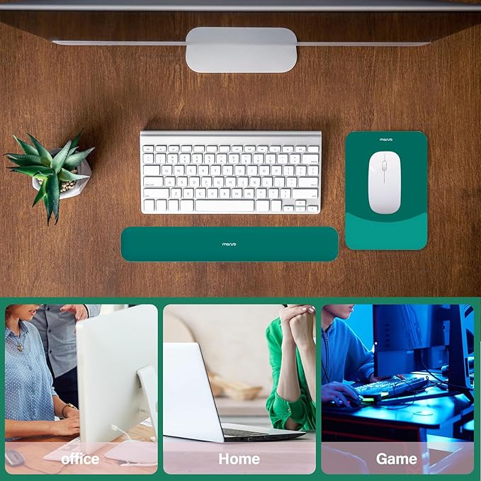 MOSISO Wrist Rest Support for Mouse Pad&Keyboard Set, Rectangular Ergonomic Mousepad Non-Slip Base Home/Office Pain Relief&Easy Typing Pad with Neoprene Cloth&Raised Silicone Lining, Teal Green