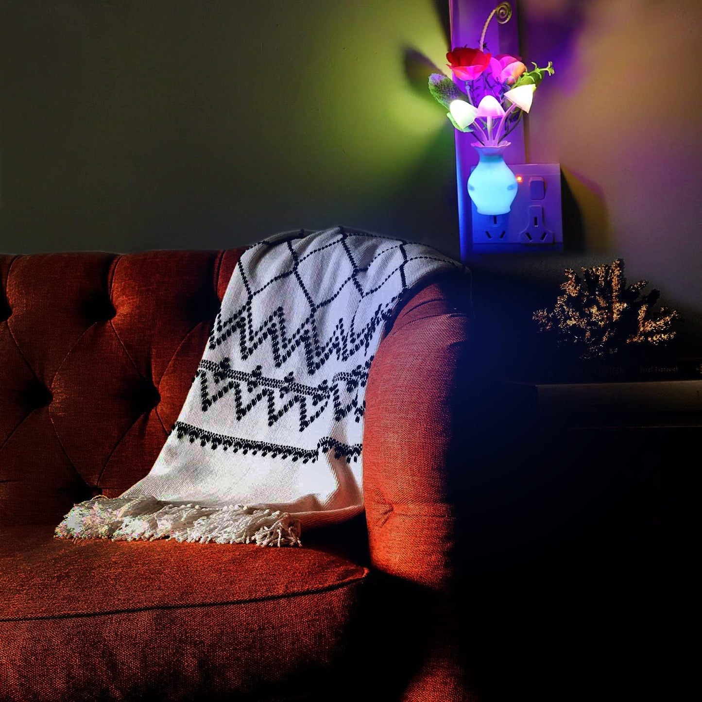 AUSAYE 3Pack Sensor Night Light Plug in Rose Flower Light, Energy Saving Lamp Dream Nightlight Mushroom Night Lights for Kids Adults Bedroom,Bathroom,Living Room,Kitchen,Hallway