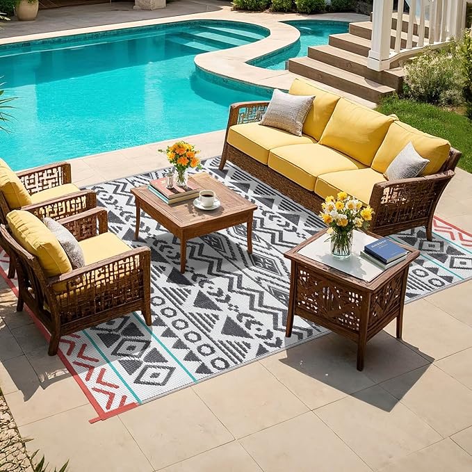 Outdoor Rugs Patio Camping Waterproof - 8x10 Plastic Straw Patio Rug Portable for Campers, Outside RVs Mat, Outdoor Area Carpet for Patios Clearance, Backyard Porch, Balcony, Picnic