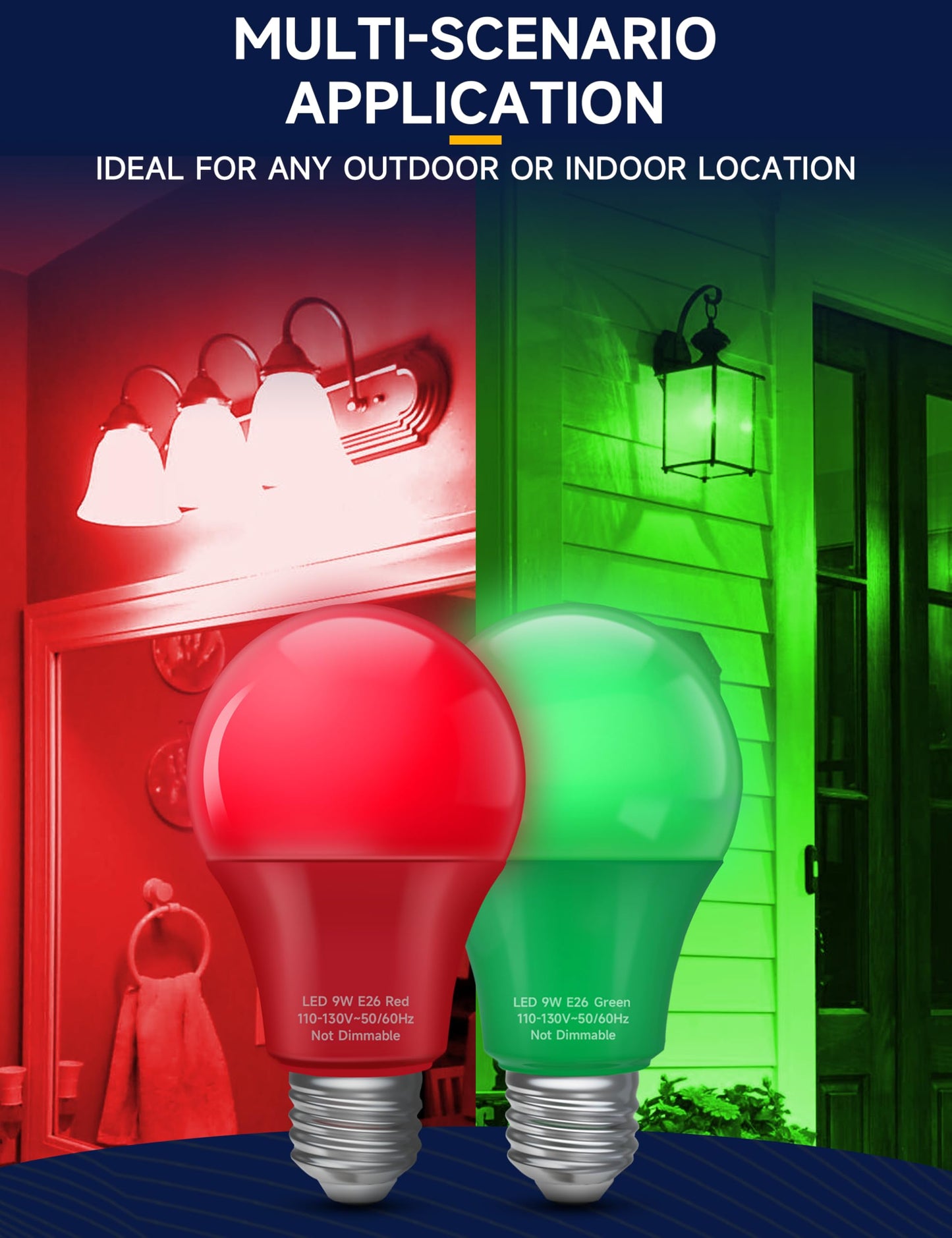 UNILAMP A19 LED Christmas Light Bulbs, 9W, E26 Base, Multi-colored, 60W Equivalent, 4 Pack
