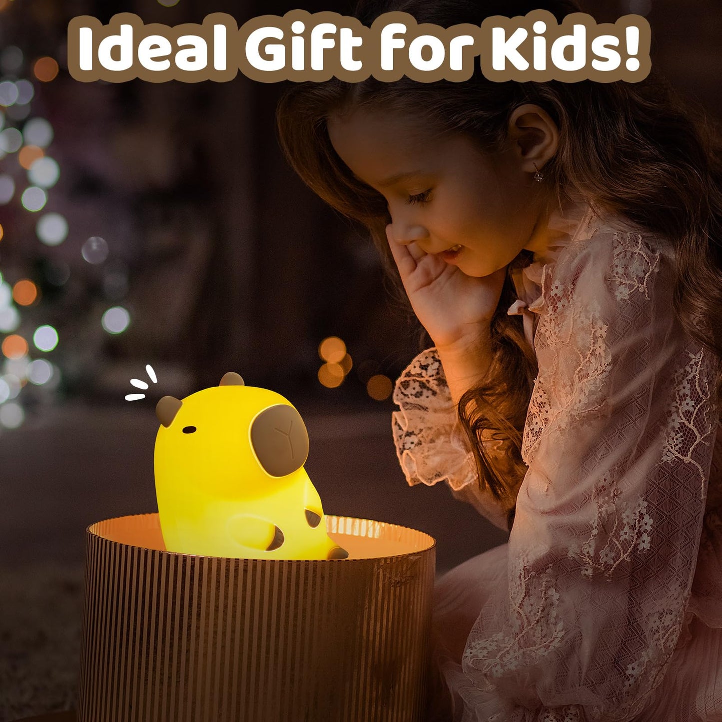 Huggwaii Squishy Capybara Night Light For Kids - Soft Silicone Tap-Control Kids Night Light With 2 Brightness Levels & 20-Min Timer  Cute Lamp For Nursery Bedroom Decor  Baby Gift (1200Mah Battery)