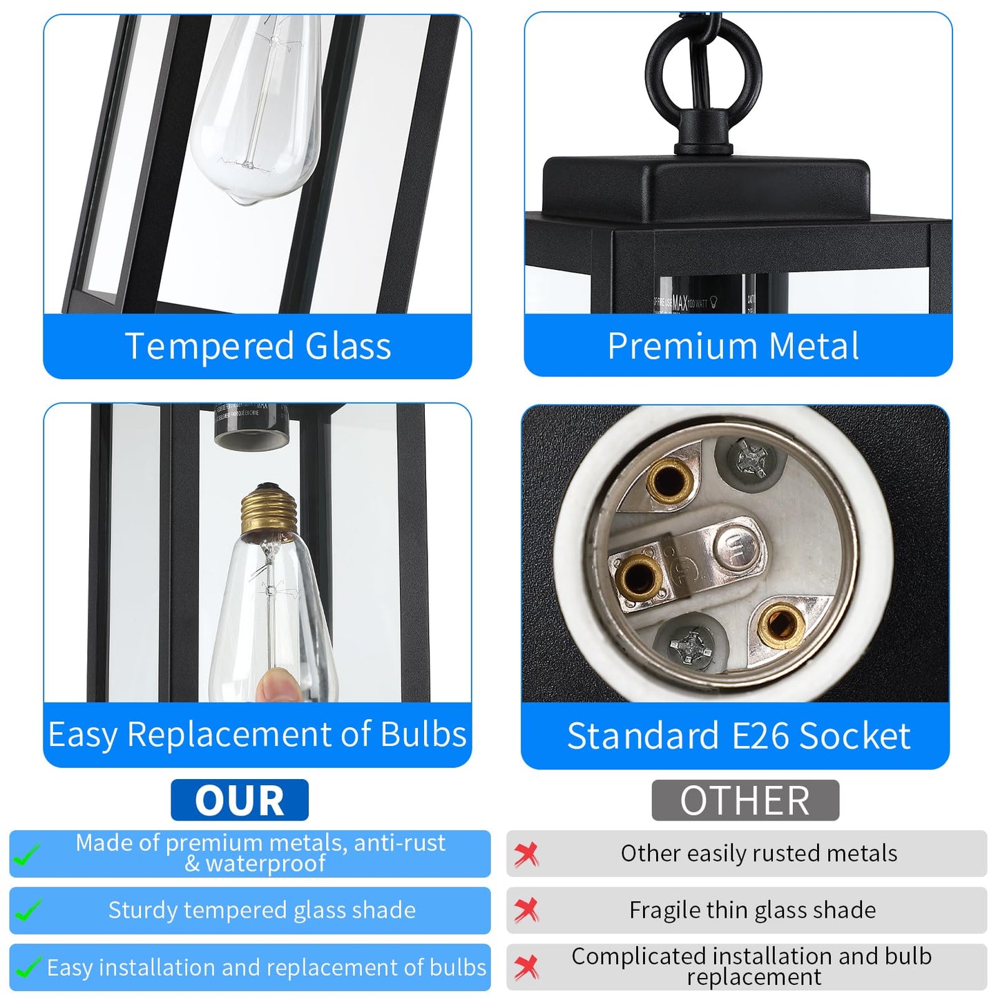Myhxq 11 Outdoor Pendant Light  Modern Outside Chandelier Outdoor Hanging Lantern Light  Matte Black With Clear Glass  Exterior Pendant Lighting Fixture For Porch  Yard  Gazebo  1Pack