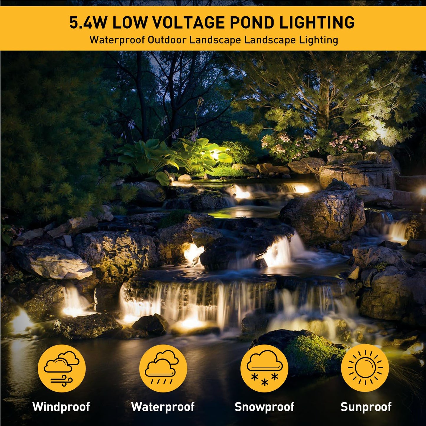 Malibu LED Pond Light 5.4W 12V AC Waterproof Black 4-Pack, 2900K Warm White, Model MALIBU 8401-3501