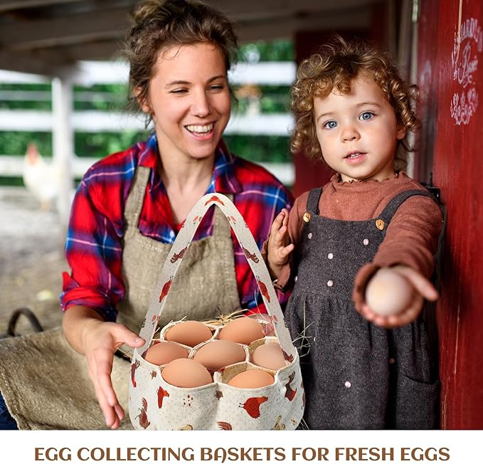 2 Pieces Egg Basket Mini Egg Collecting Bags Gathering Basket with 7 Pouches for Easter Farmhouse Chicken Hen Duck Goose Housewife Garden Transporting Storage, 8 x 2.6 Inch(Retro)