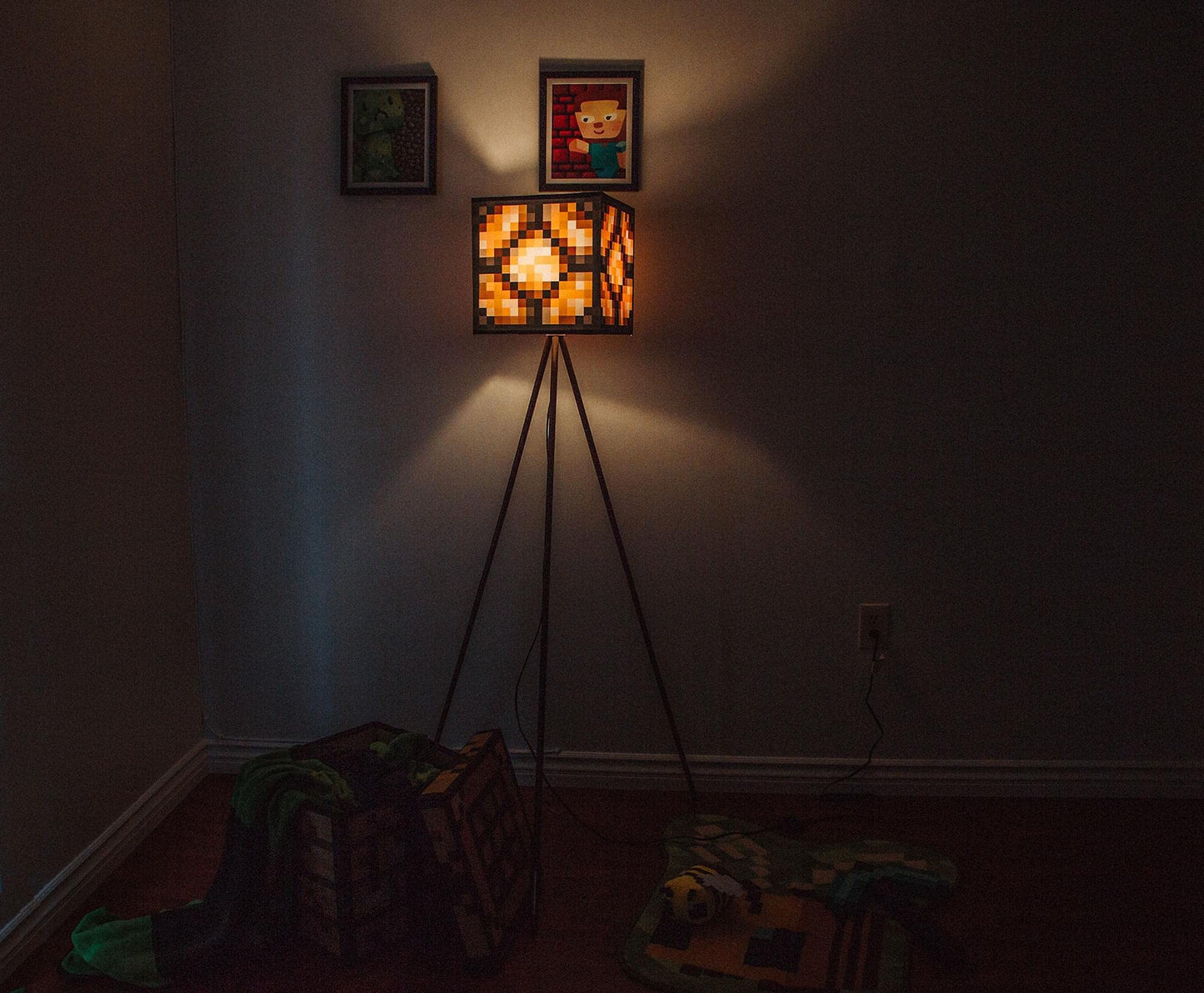 Minecraft Glowstone Tripod Floor Lamp - LED Light, 62 Inches Tall, Metal, Brown, Model 16229, Home Decor Essentials