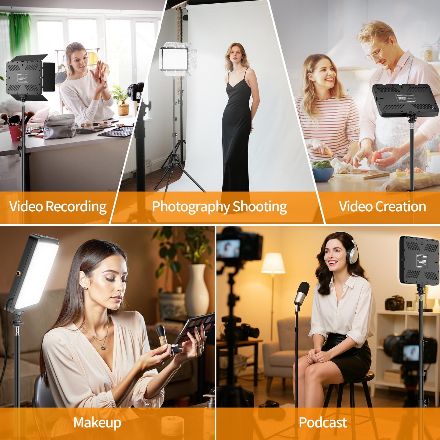 2-Pack LED Video Light Kit with Phone Holder & Barndoor, 2800-7000K Dimmable Studio Lighting for Video Recording, Live Streaming, YouTube, Vlogging, Photography, Makeup, Content Creation, Podcast