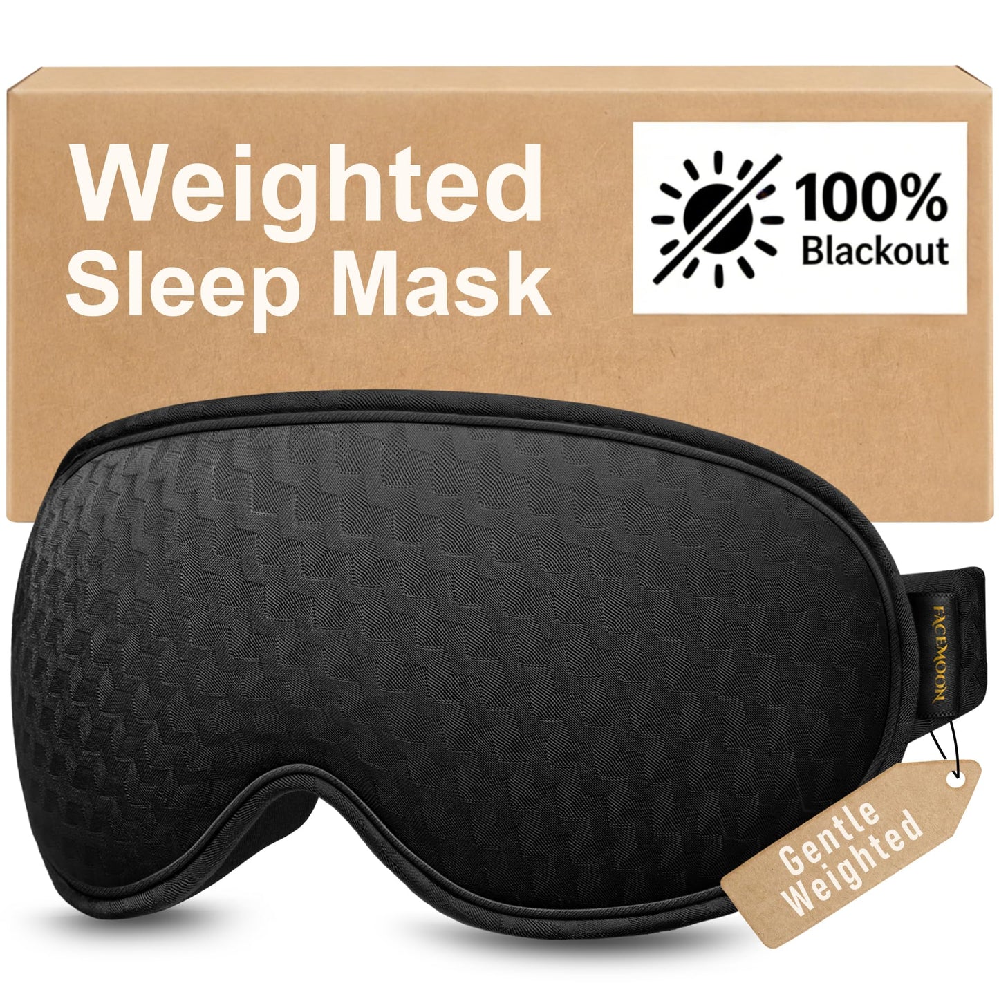Blackout Weighted Eye Mask for Sleeping: 3D Contoured Gentle-Pressure Sleep Mask for Men & Women - Airplane Travel & Night Shift Essentials – Zero Eye Pressure, Breathable Blindfold, Black