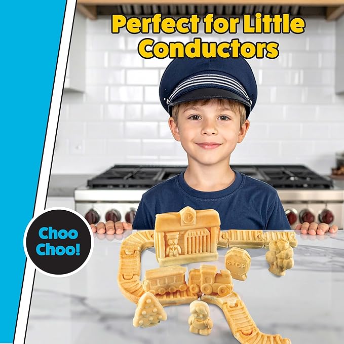 Train Set Waffle Maker – Build Track & Cargo Car Shaped Mini Waffles – Electric Non-Stick Plates, Dishwasher-Safe Removable Inserts for Kids Xmas Breakfast, Pancakes, Snacks, Family Fun Gift & Play!