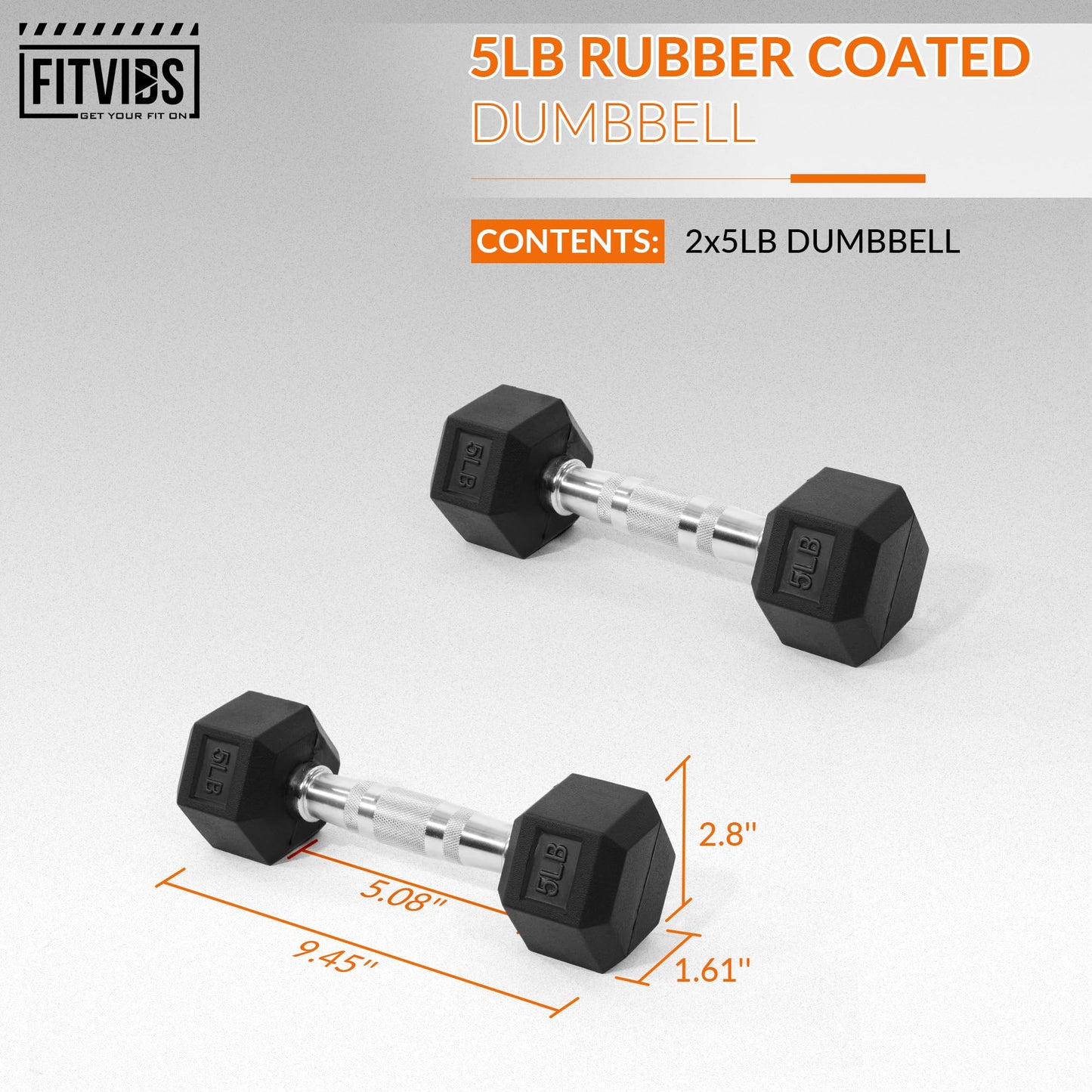 Fitvids Hex Dumbbells Rubber Coated Hand Weights Pairs for Exercises and Fitness, 5 LB Pair