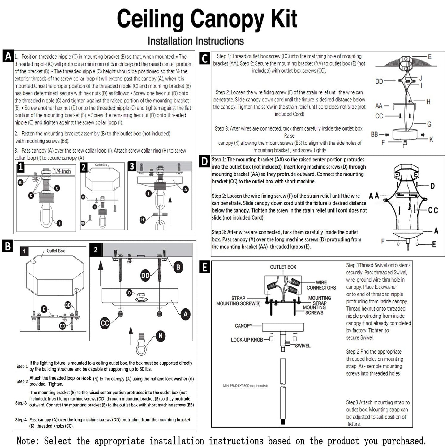 Canomo Ceiling Lighting Canopy Kit, Black Metal Pendant Light Plate Cover, 5.125 Inch, Includes Mounting Hardware