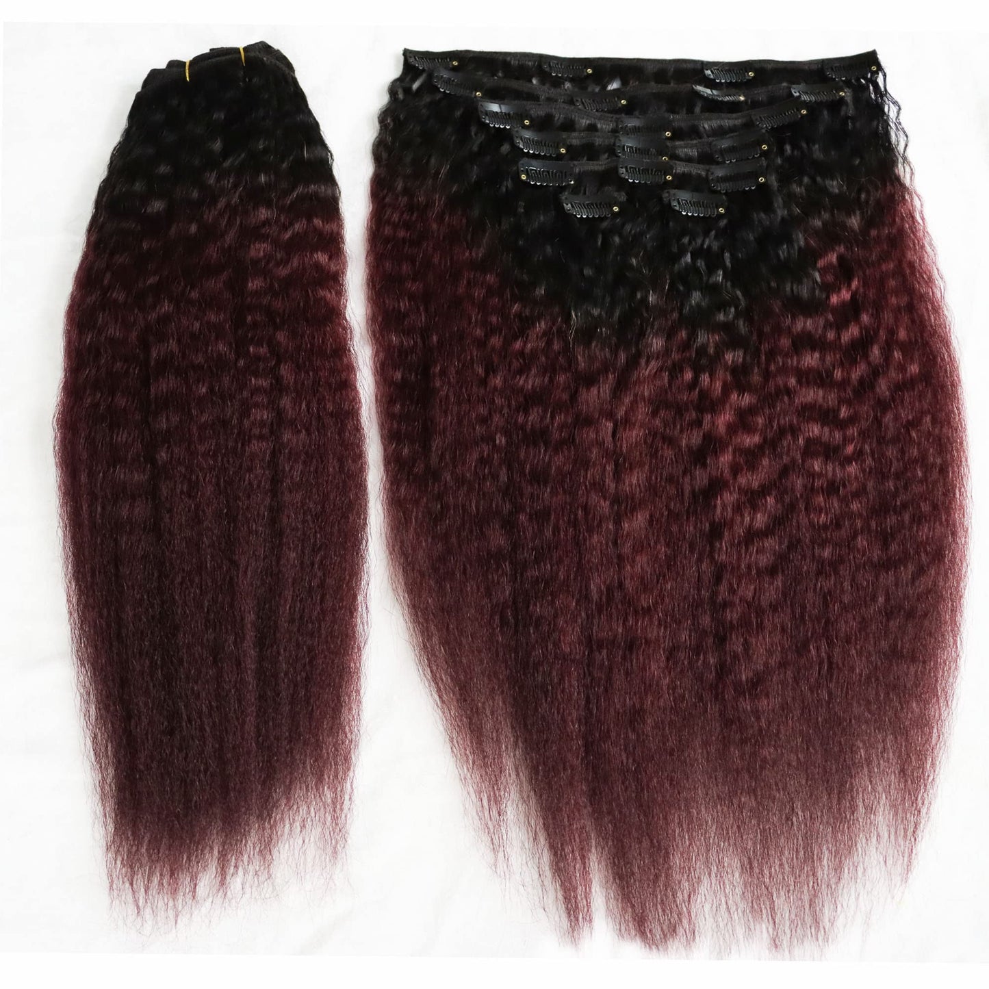 IXTUYLL Virgin Human Hair Clip In Extensions Ombre Dark Red 99J Kinky Straight 120 Grams Clip Ins Hair Extensions Real Human Hai