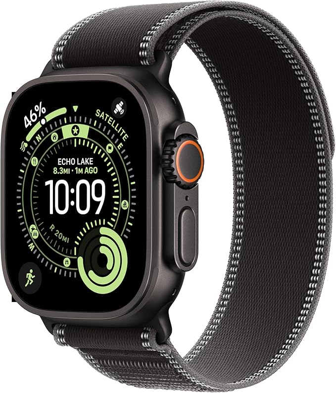 Apple Watch Ultra 3 [GPS + Cellular 49mm] Running & Multisport Smartwatch w/Rugged Titanium Case w/Black/Charcoal Trail Lo...