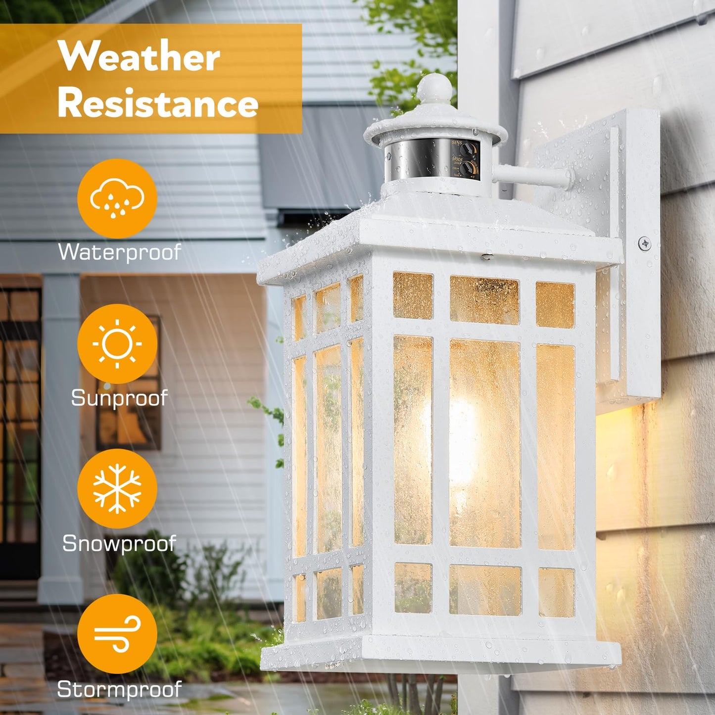 Opaxis White Motion Sensor Outdoor Lights  2-Pack Modern Dusk To Dawn Outside Light With 4 Modes  Exterior Lighting Fixtures For House  Entry  Porch  Patio  Garage  Brightness Distance Adjustable