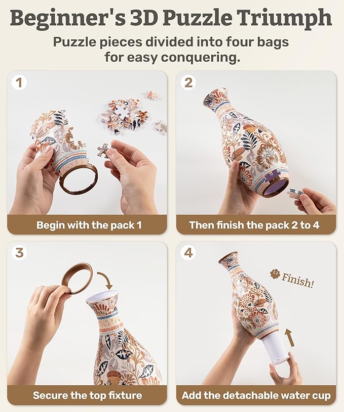 PieceRelax Unique Flower Vase - 3D Puzzle Vase for Adults to Flower Arrangement and Home Decoration Made by 160 Curved and Translucent Plastic Puzzle Pieces - Spring Symphony [S1040]