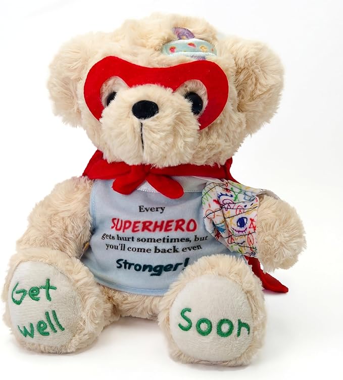 SHSEEN Broken Arm Gifts for Kids, Superhero Get Well Soon Bear with Switchable Cast (Fits Left or Right Arm), 8 Inch Stuff...