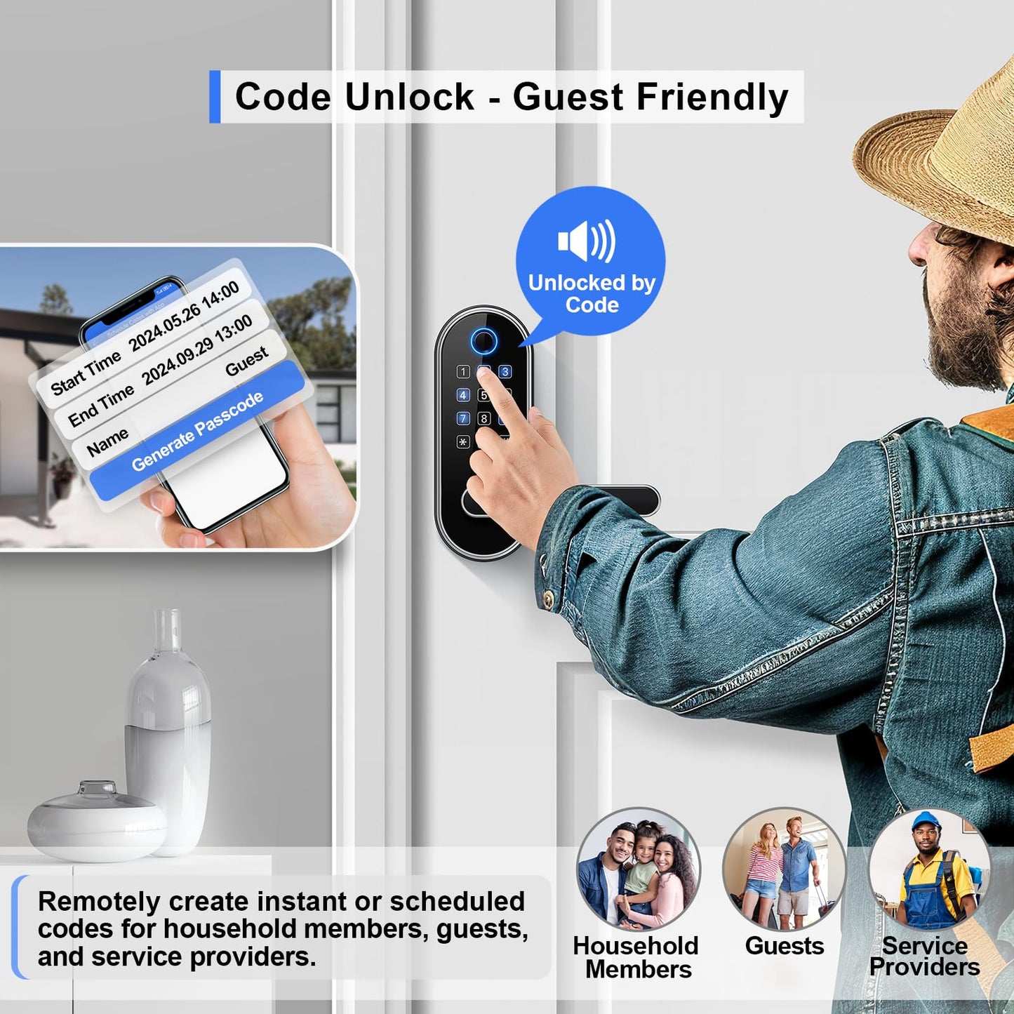 Keyless Entry Fingerprint Smart Lock with Handle & Keypad: Electronic/Electric Digital Lock with Code/Passcode, Biometric Deadbolt Door Knob for Front Door, Bedroom, Interior or Exterior Use (Silver)