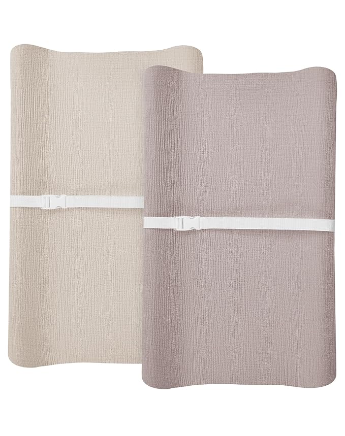 Changing Pad Cover for Baby Boy Girl 2 Pack, Muslin Changing Table Pad Covers with Boho Style, Neutral Nursery Bedding Essentials Soft and Breathable(Beige & Vintage Taupe)