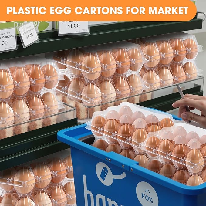 55 Pack Clear Egg Cartons Cheap Bulk,Plastic Egg Carton Bulk 15 Count,Reusable Egg Holder, Medium Egg Containers for Chicken Eggs 3x5 Grids