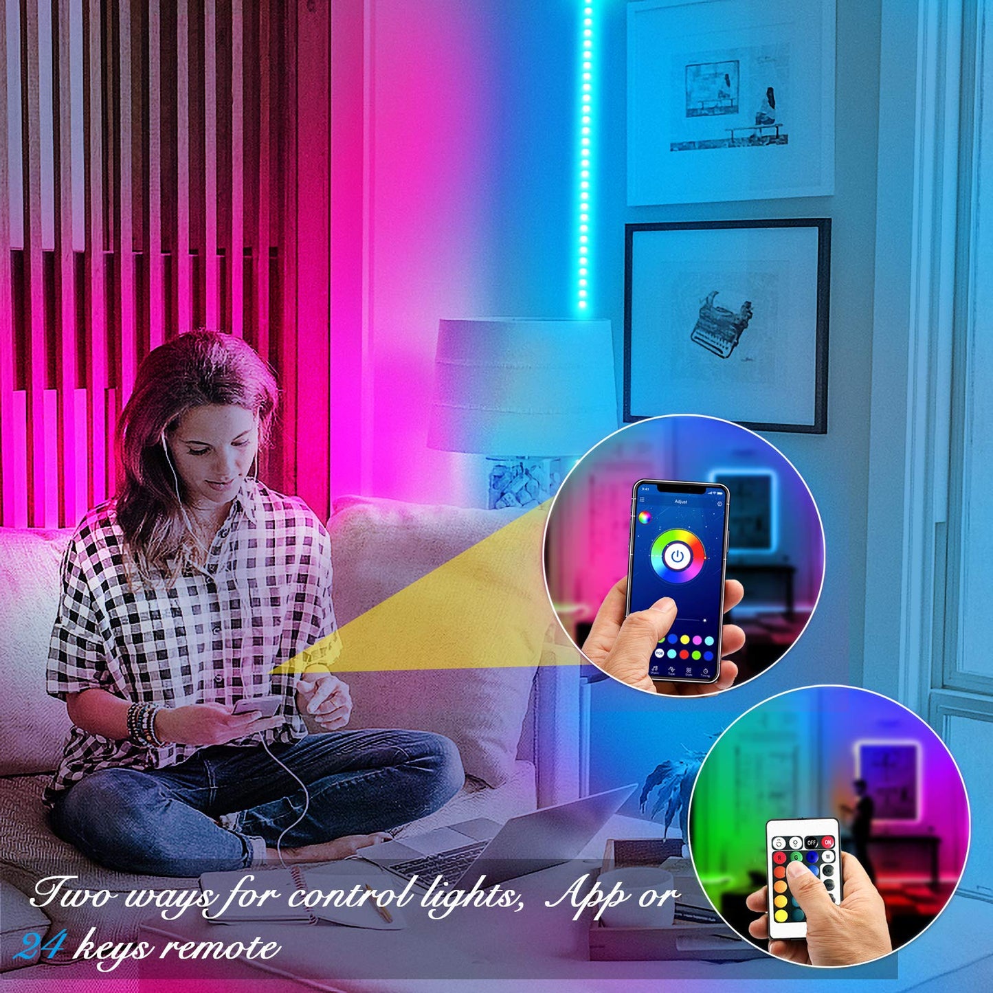 Daybetter 50Ft Led Strip Lights, Smart App Control, Multicolor 5050 Rgb, Music Sync For Bedroom & Party, Model Db50111524G-Daus0D2
