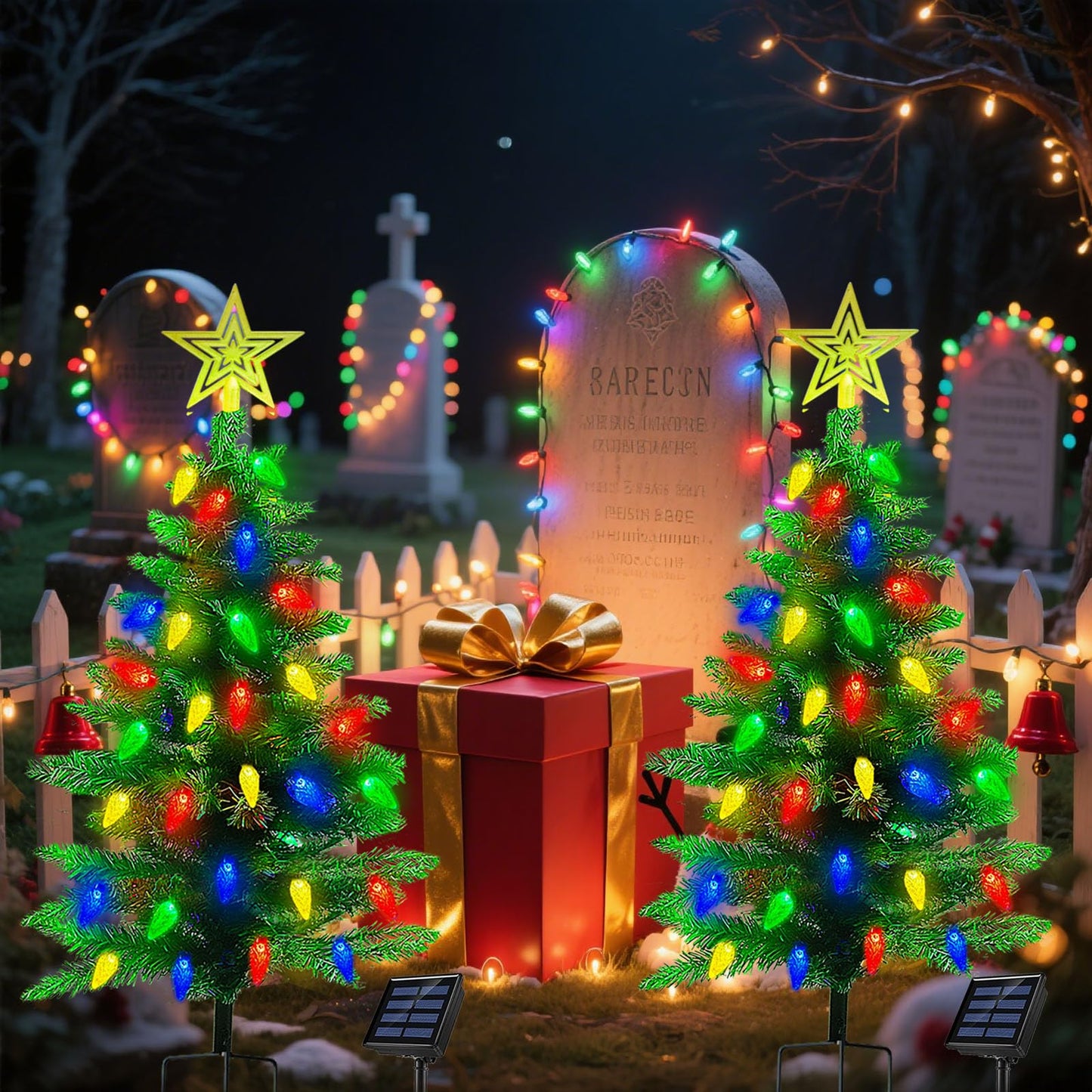 Ohwewant 2-Pack Solar Christmas Tree Lights, 3.6Ft, 100 Led, 8 Modes, Waterproof, Green Tree Decorations For Yard And Porch